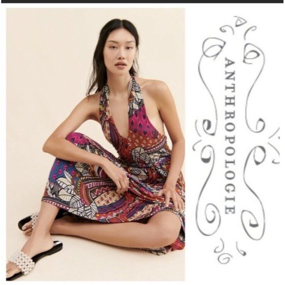 Anthropologie Maeve Cynthia Printed Halter Maxi Dress XS New RARE HTF GORGEOUS - Picture 1 of 11